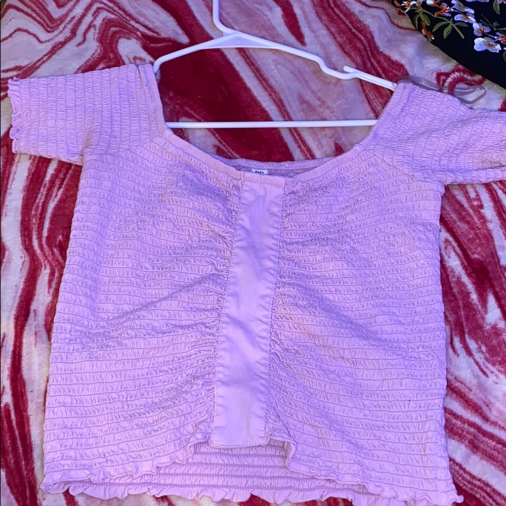 PURPLE OFF THE SHOULDER CROP